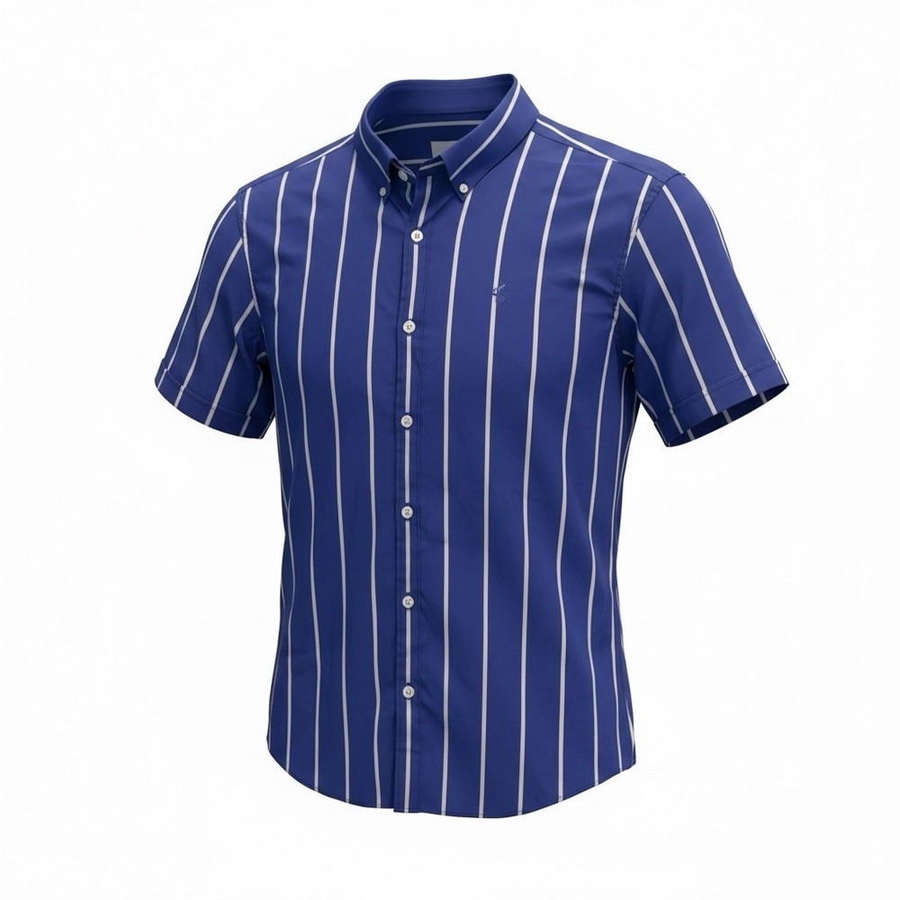 Father Sons Stretch Slim Fit Short Sleeve Button Up Shirt Size L Large Blue
